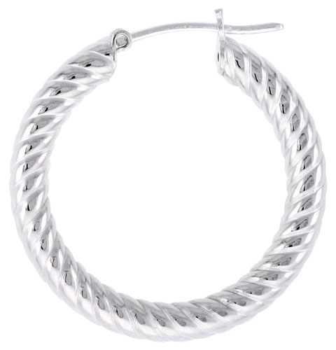 Sterling Silver Italian Hoop Earrings Spiral Tubing,, 1 inch