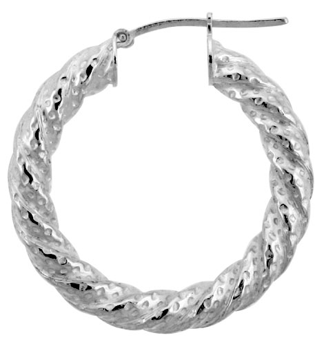 Sterling Silver Italian Hoop Earrings Thick Twisted Tubing 1 1/8 inch