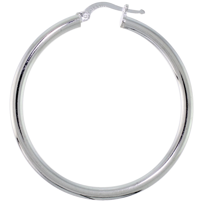 Sterling Silver Italian Hoop Earrings 3mm thick, 1 1/2 inch
