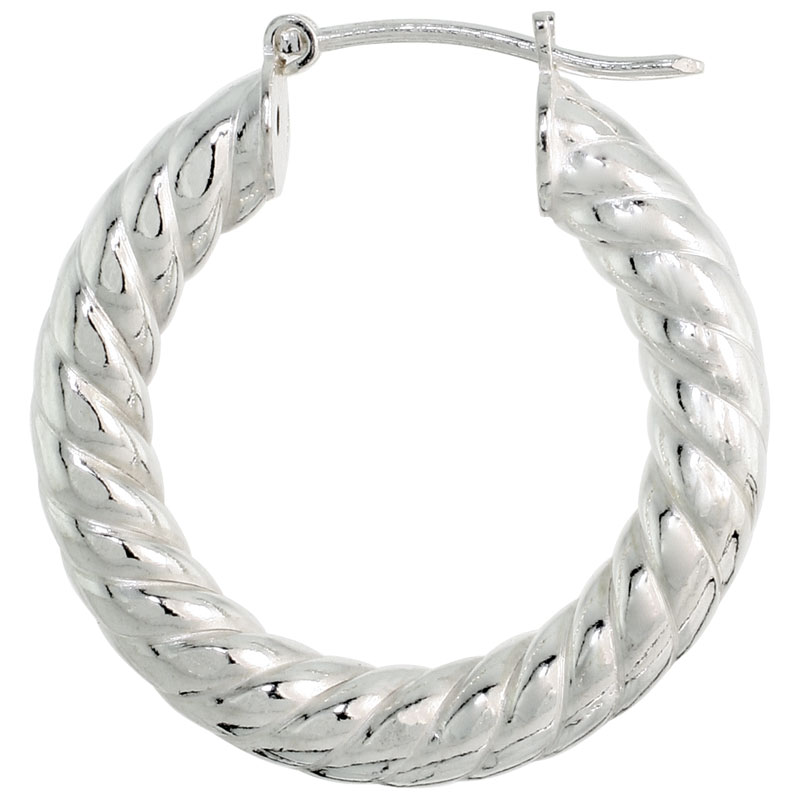 Sterling Silver Italian Hoop Earrings Thick Spiral 7/8 inch