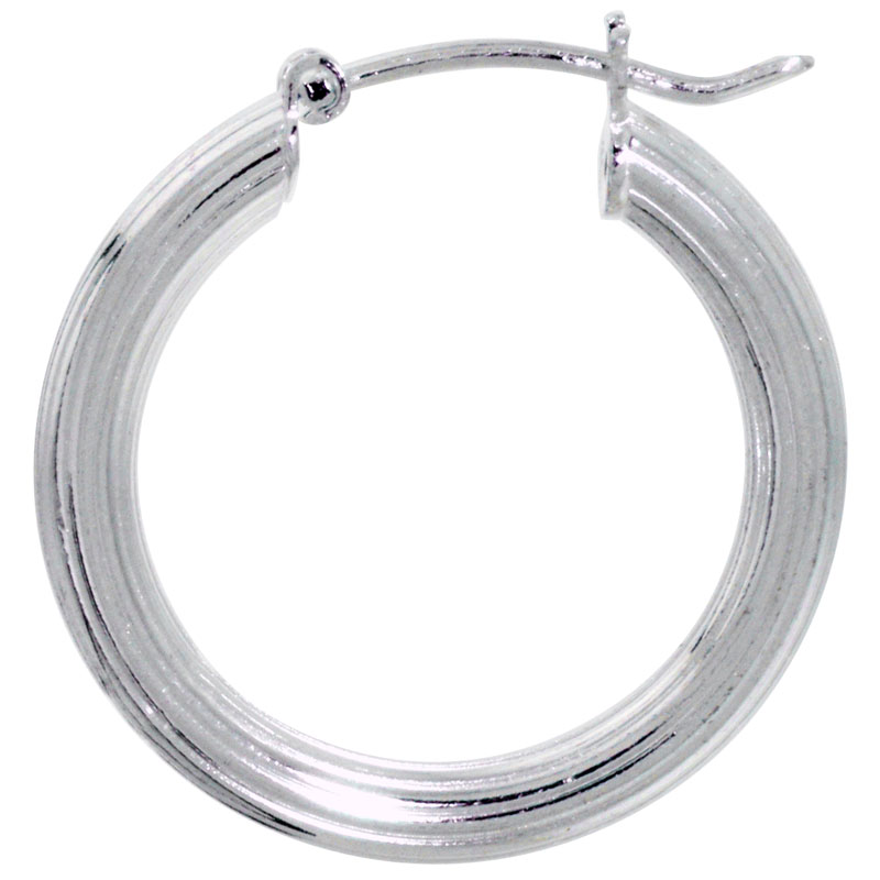 Small Sterling Silver Italian Hoop Earrings Medium Thick Linear Design 13/16 inch