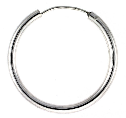 Sterling Silver Endless Hoop Earrings, thick 3 mm tube 1 3/8 inch round