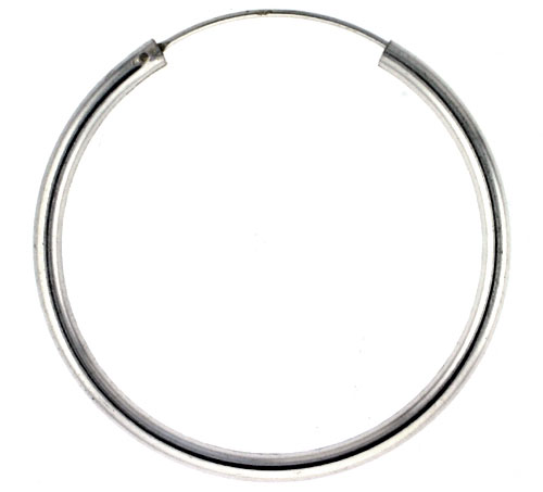 Sterling Silver Endless Hoop Earrings, thick 3 mm tube 1 3/4 inch round