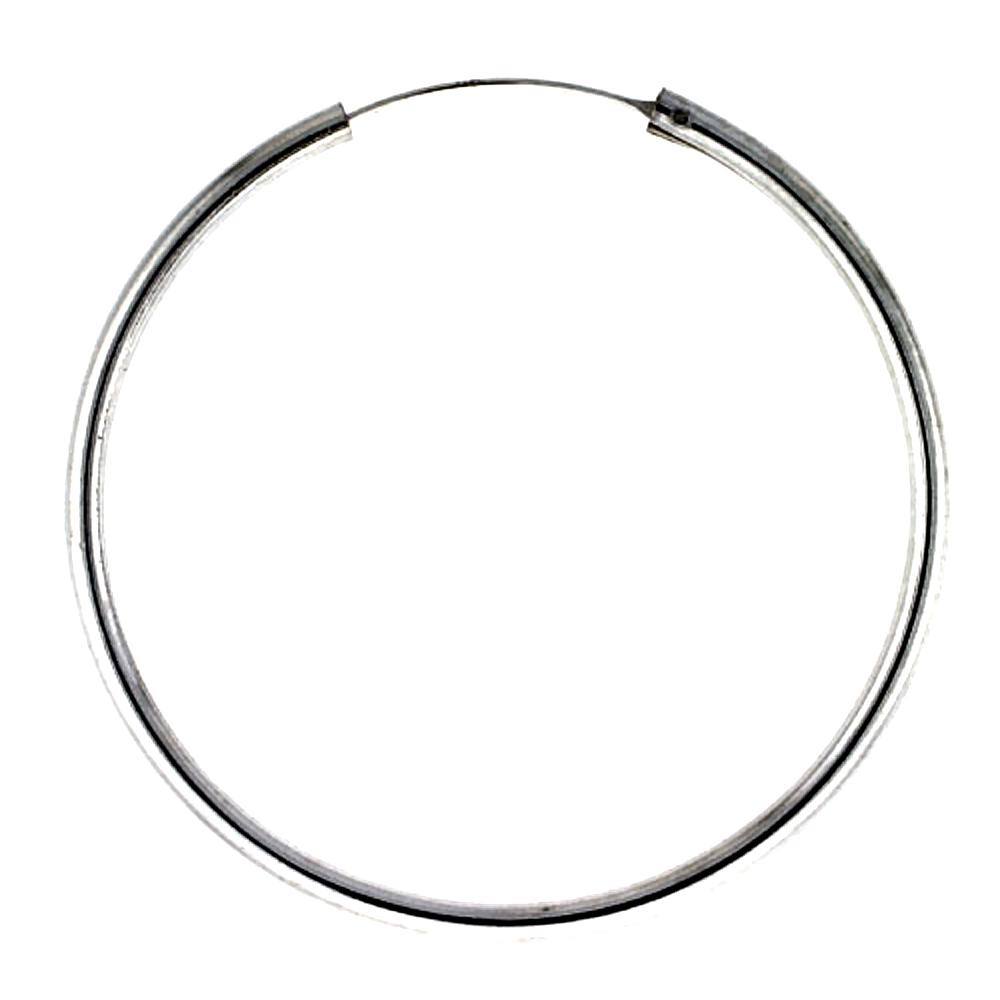 Sterling Silver Endless Hoop Earrings, thick 3 mm tube 2 3/8 inch round