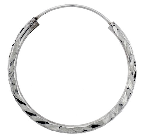 Sterling Silver Diamond Cut Hoop Earrings, 1" Diameter