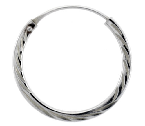 Sterling Silver Diamond Cut Hoop Earrings, 13/16" Diameter