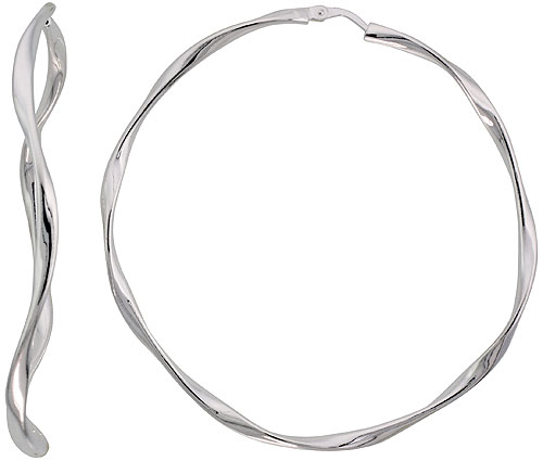 Sterling Silver 3mm Italian Twisted Hoop Earrings, 2 3/8 in. (60 mm)