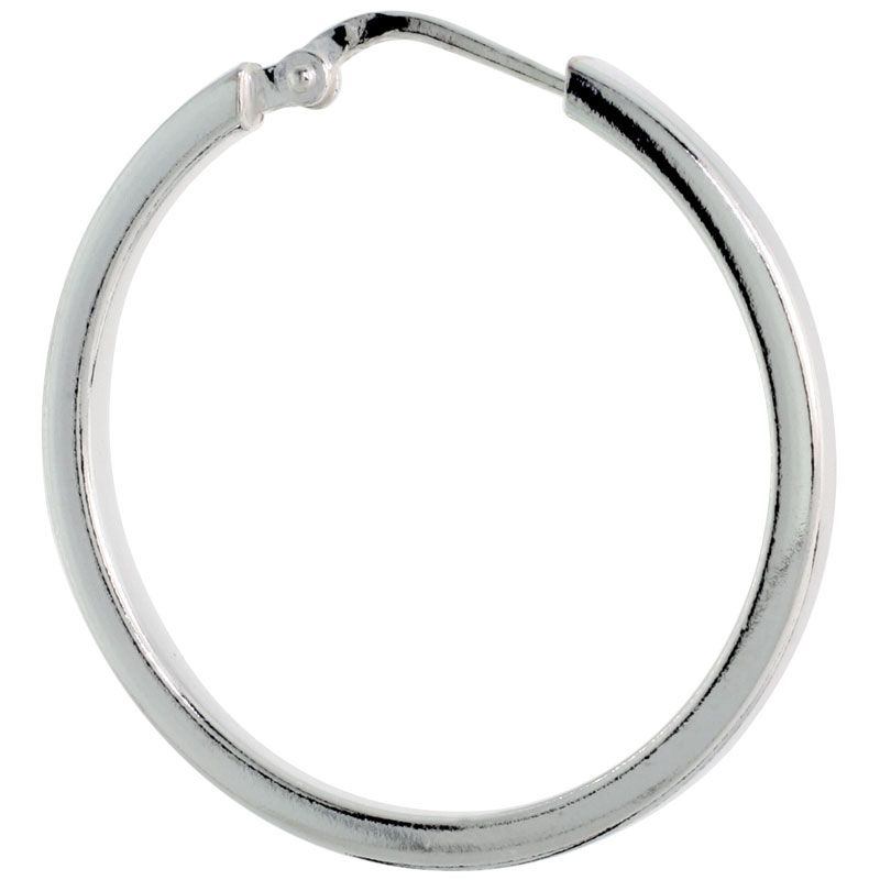 Sterling Silver Italian Hoop Earrings 2mm thin Square Tubing, 1 1/8 inch, Half Dollar Size