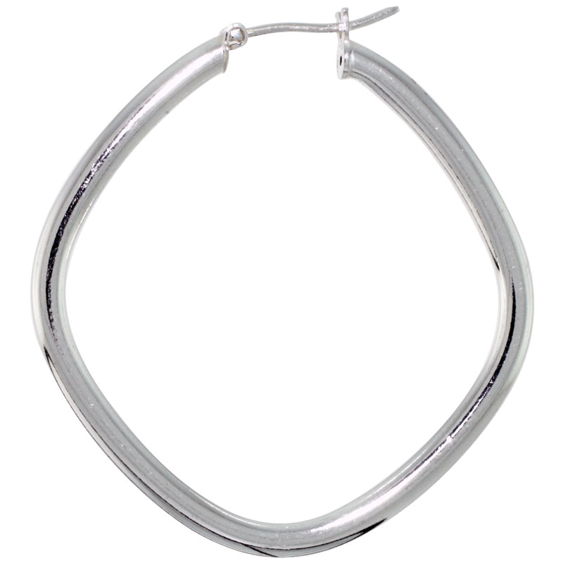 Sterling Silver Italian Hoop Earrings 3mm thin Diamond-Shaped 1 ? inch