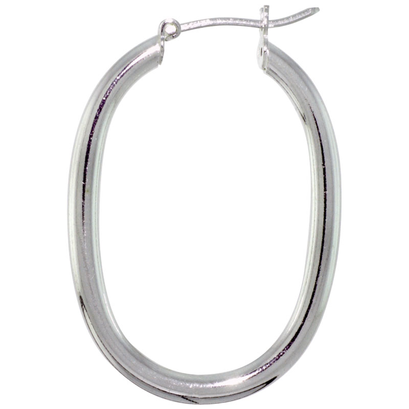 Sterling Silver Italian Hoop Earrings 3mm thin Oval