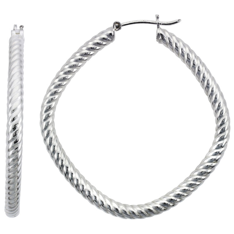 Sterling Silver Italian Hoop Earrings 3mm thin Rope Design