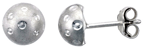Sterling Silver Half Ball 5/16" (8.0 mm) Ball Stud Earrings w/ Diamond Cut Dotted Design