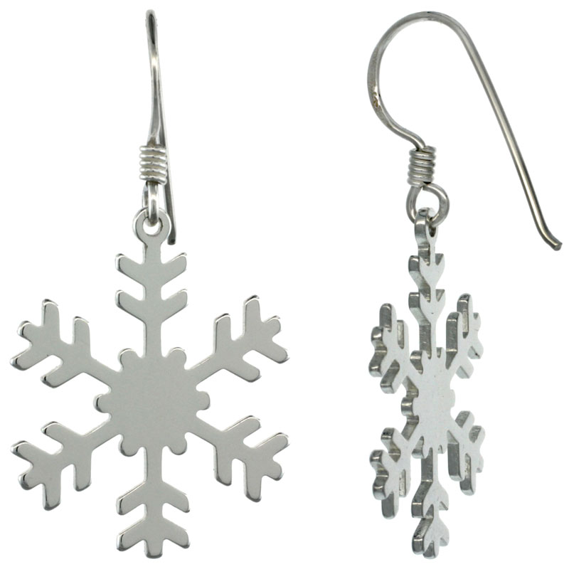 Sterling Silver Dangle Snowflake Earrings, 1 3/8 in. (35 mm) tall