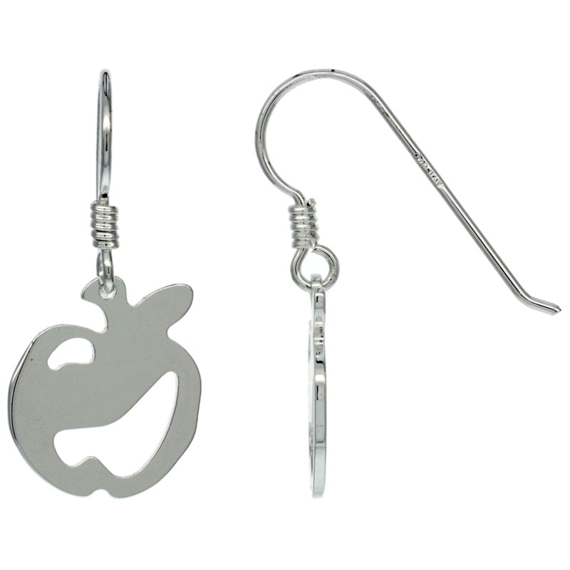 Sterling Silver Dangle Apple Earrings, 1 3/16 in. (30 mm) tall