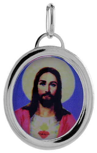 Sterling Silver Sacred Heart of Jesus Charm Made in Italy 1 inch tall