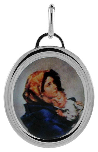 Sterling Silver Mother Mary & Holy Child Baby Jesus Charm Made in Italy 1 inch tall