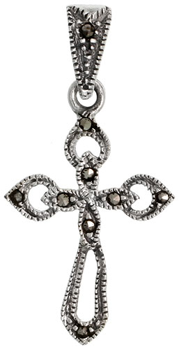 Sterling Silver Marcasite Cross Pommee Pendant, 1 1/4" (31 mm) tall