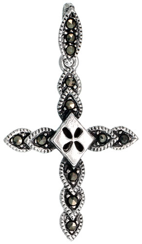 Sterling Silver Marcasite Cross Pendant, 1 1/2" (38 mm) tall