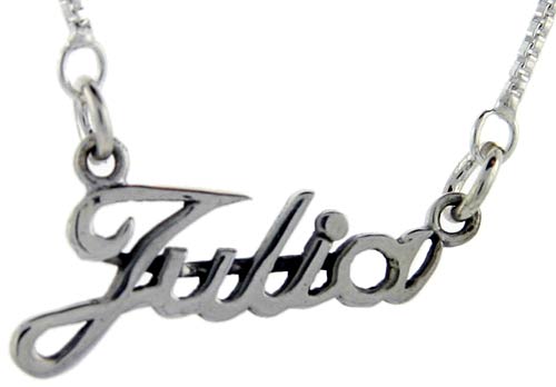 Sterling Silver Name Necklace Julia 3/8 Inch, 17 Inches Long