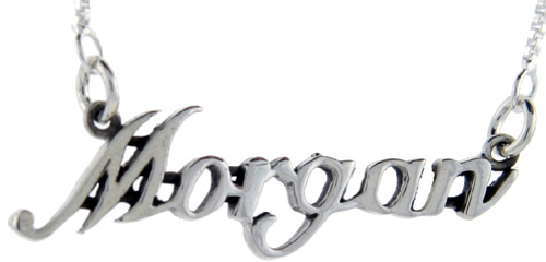 Sterling Silver Name Necklace Morgan 3/8 Inch, 17 Inches Long