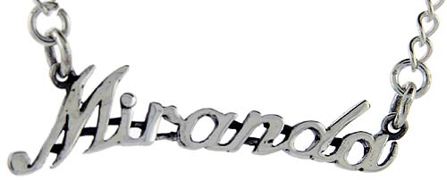 Sterling Silver Name Necklace Miranda 3/8 Inch, 17 Inches Long