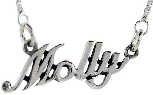 Sterling Silver Name Necklace Molly 3/8 Inch, 17 Inches Long