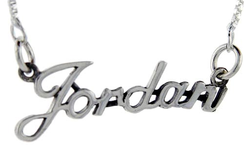 Sterling Silver Name Necklace Jordan 3/8 Inch, 17 Inches Long