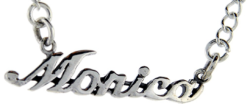 Sterling Silver Name Necklace Monica 3/8 Inch, 17 Inches Long