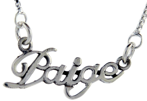 Sterling Silver Name Necklace Paige 3/8 Inch, 17 Inches Long