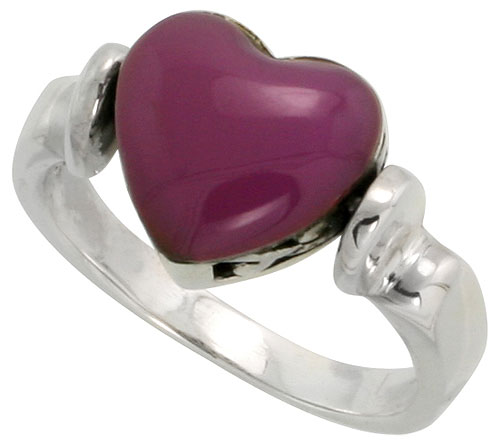 Sterling Silver Heart Ring w/ Purple Resin, 3/8 inch (10 mm) wide