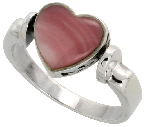 Sterling Silver Heart Ring w/ Pink Mother of Pearl, 3/8 inch (10 mm) wide