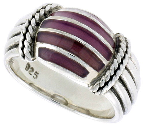 Sterling Silver Dome Ring, w/ Dark Violet Enamel, 3/8 inch (10 mm) wide