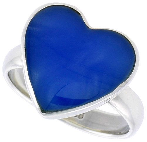 Sterling Silver Heart Ring w/ Blue Resin, 5/8 inch (15 mm) wide