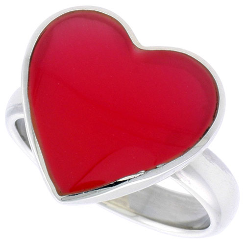 Sterling Silver Heart Ring w/ Red Resin, 5/8 inch (15 mm) wide