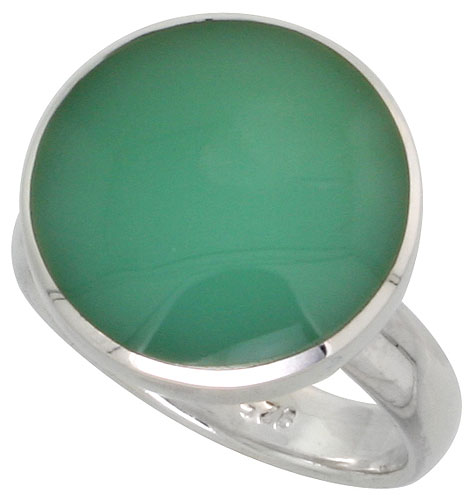 Sterling Silver Ring, w/ 16mm Round-shaped Green Resin, 5/8 inch (16 mm) wide