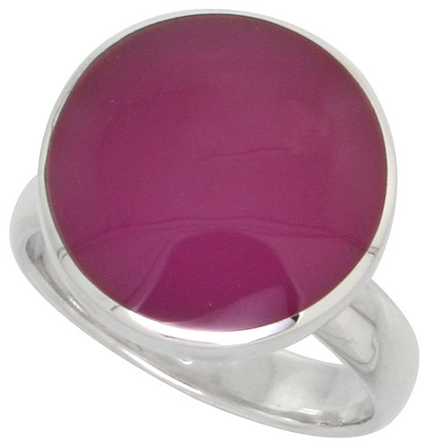 Sterling Silver Ring, w/ 16mm Round-shaped Purple Resin, 5/8 inch (16 mm) wide
