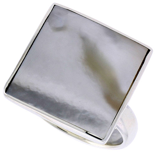 Sterling Silver Ring, w/ 17mm Square-shaped Mother of Pearl, 5/8 inch (16 mm) wide