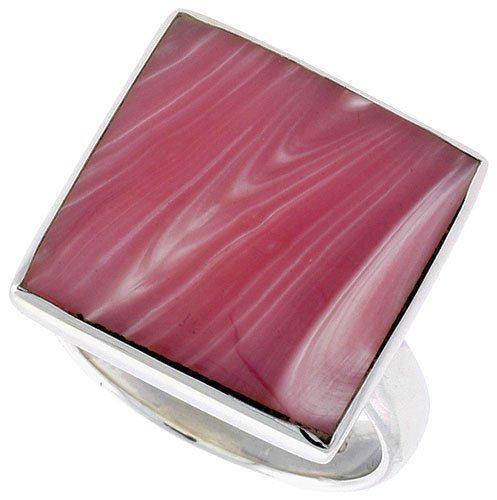 Sterling Silver Ring, w/ 17mm Square-shaped Pink Mother of Pearl, 5/8 inch (16 mm) wide