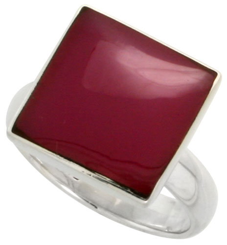 Sterling Silver Ring, w/ 13mm Square-shaped Purple Resin, 1/2 inch (13 mm) wide
