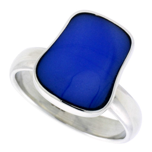 Sterling Silver Ring w/ Blue Resin, 1/2 inch (14 mm) wide