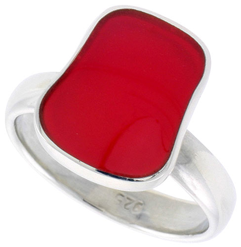 Sterling Silver Ring w/ Red Resin, 1/2 inch (14 mm) wide