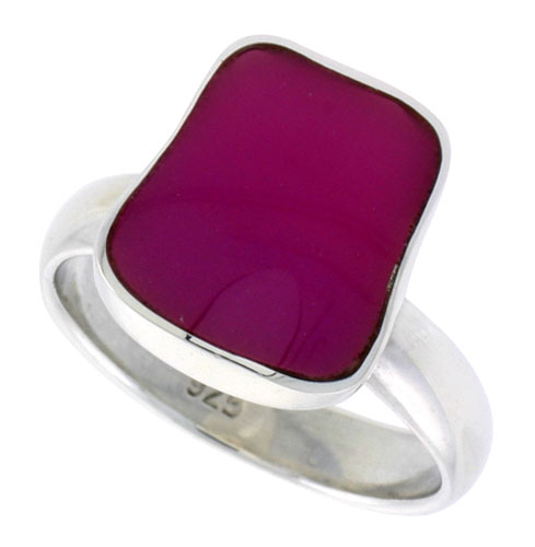 Sterling Silver Ring w/ Purple Resin, 1/2 inch (14 mm) wide