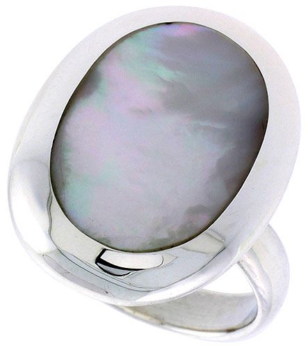 Sterling Silver Ring, w/ 17 x 13 mm Oval-shaped Mother of Pearl, 7/8 inch (22 mm) wide