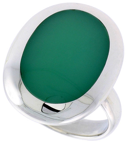 Sterling Silver Ring, w/ 17 x 13 mm Oval-shaped Green Resin, 7/8 inch (22 mm) wide