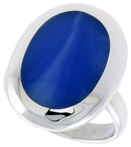 Sterling Silver Ring, w/ 17 x 13 mm Oval-shaped Blue Resin, 7/8 inch (22 mm) wide