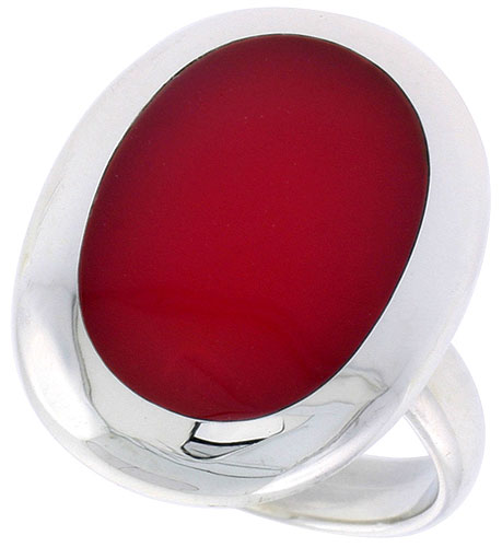 Sterling Silver Ring, w/ 17 x 13 mm Oval-shaped Red Resin, 7/8 inch (22 mm) wide
