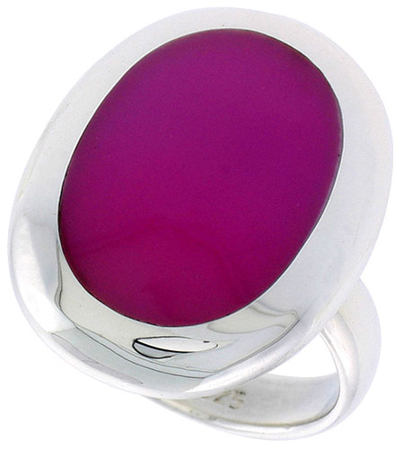 Sterling Silver Ring, w/ 17 x 13 mm Oval-shaped Purple Resin, 7/8 inch (22 mm) wide