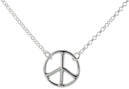 Sterling Silver Peace Necklace, 16 inches