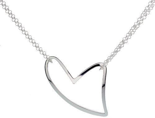 Sterling Silver large Heart Necklace, 16 inches