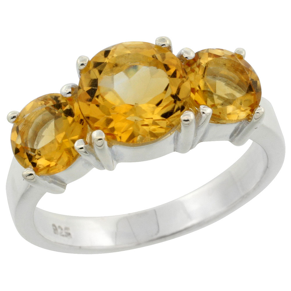 Sterling Silver Citrine 3-Stone Ring 3.15 cttw 5/16 inch wide, sizes 6 - 10
